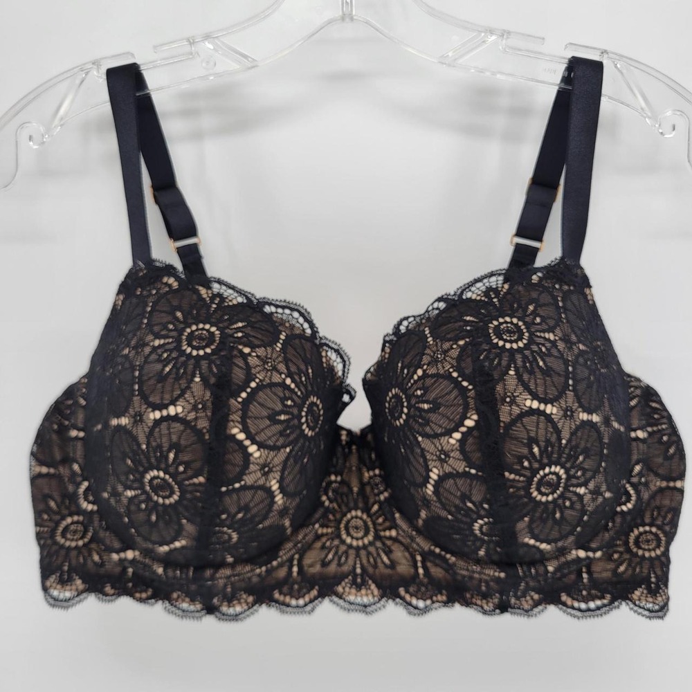 Aerie Black Tan Floral Lace Padded Underwire Bra 40C Rose Gold Hardware